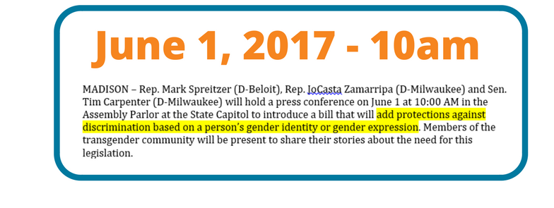 Introduction of bill banning discrimination on gender identity and expression 2017