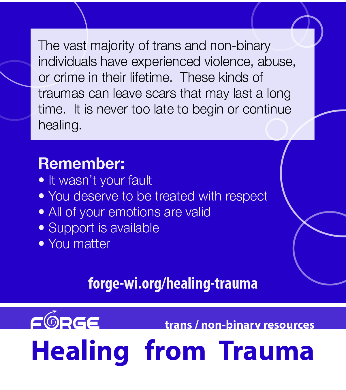 VOCA healing from trauma palm card front